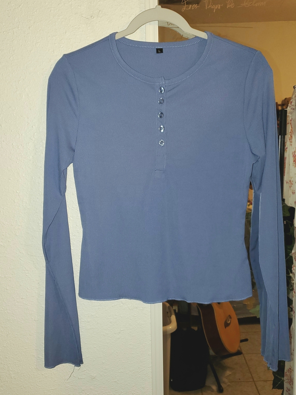 Blue Long-Sleeve Henley Top